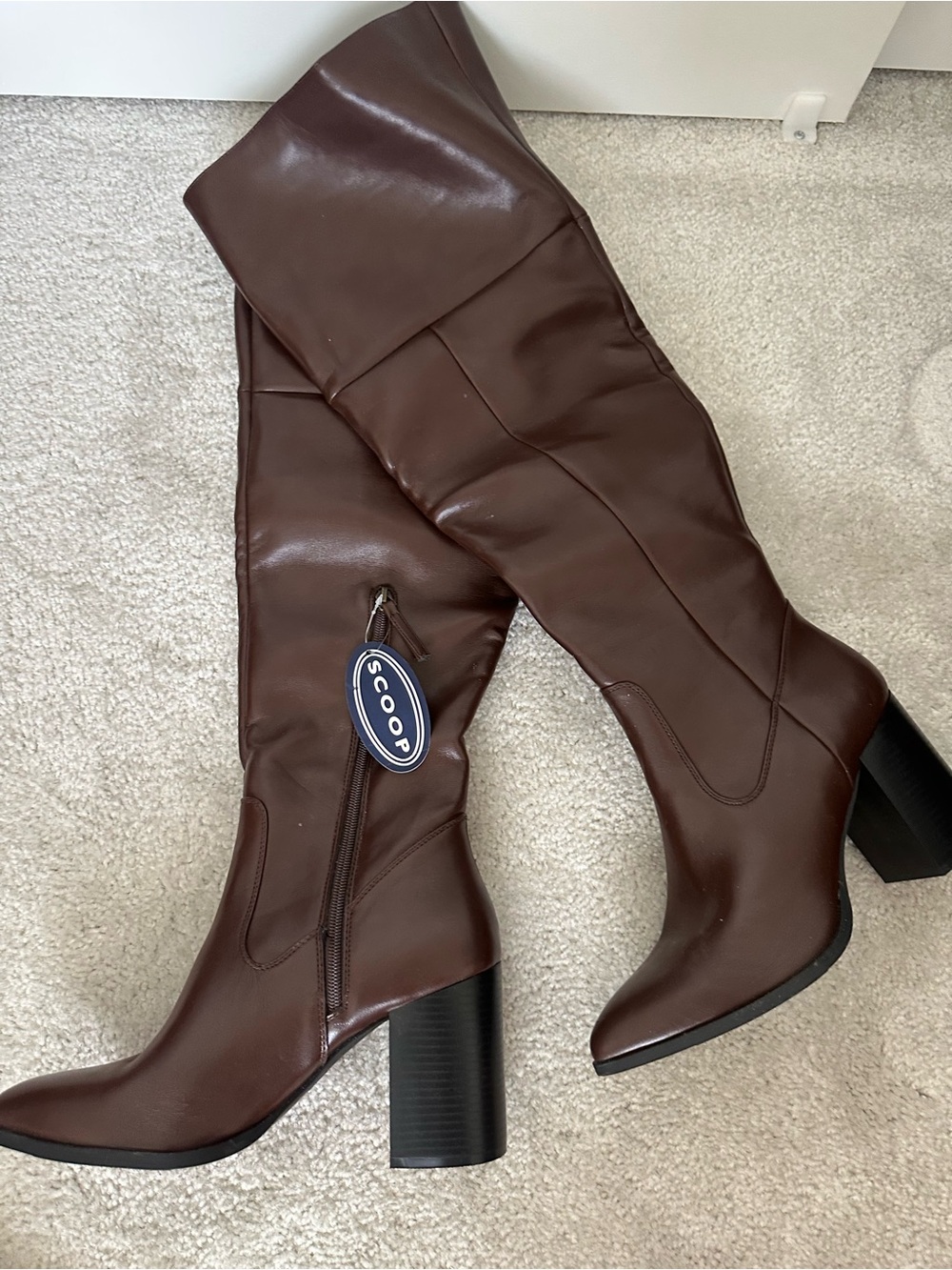 Scoop Brown Knee-High Block Heel Boots